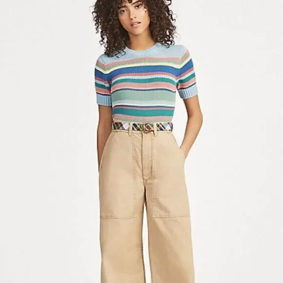 Polo Ralph Lauren Sky Blue Sun Bleached Multi Stripe Short Sleeve Sweater - Picture 4 of 16